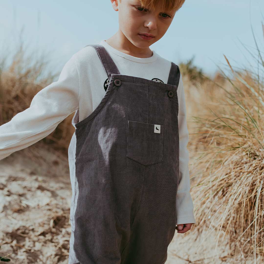 Turtledove London Plain Charcoal Cord Easy Fit Dungarees - Midnight