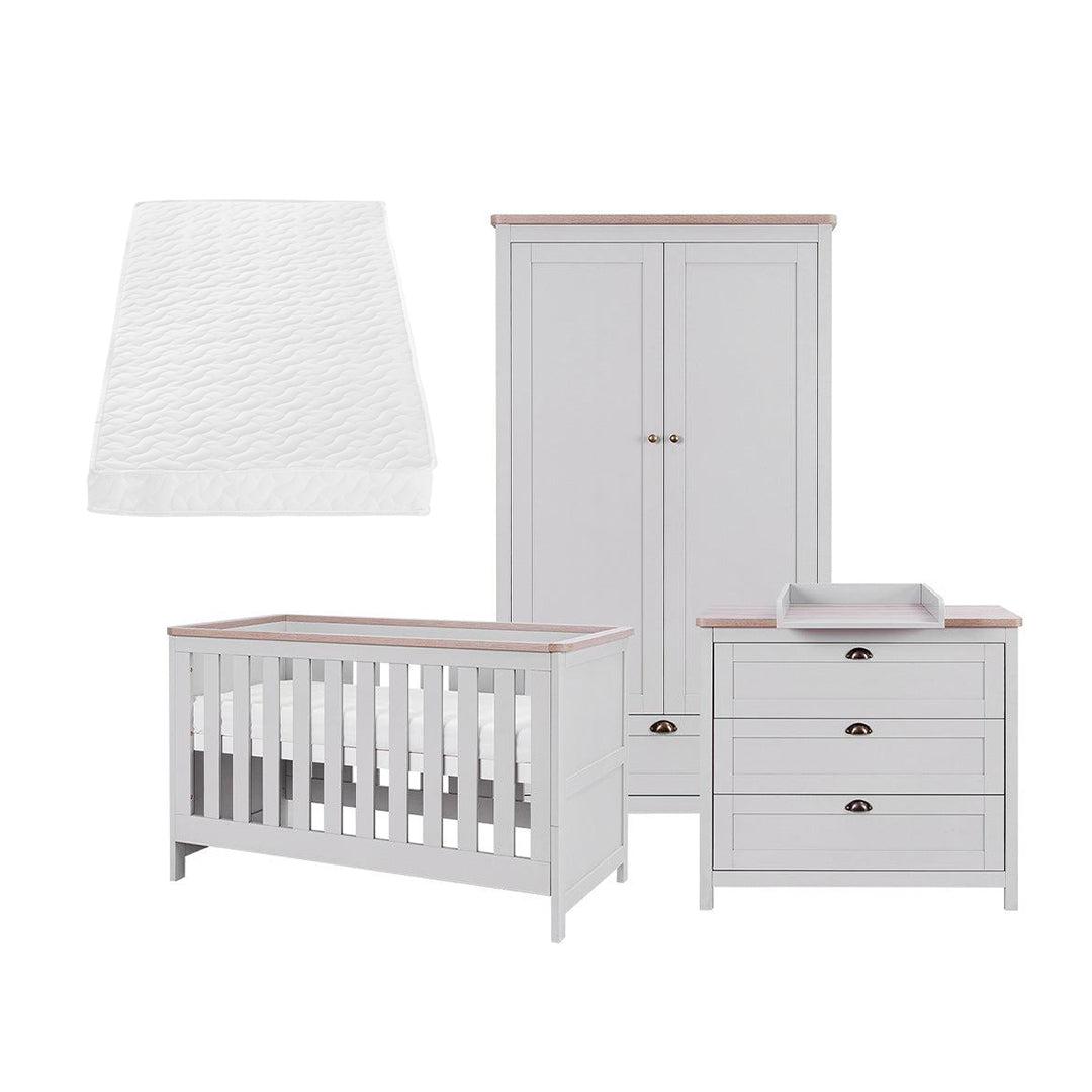 Tutti Bambini Verona 3 Piece Room Set - Dove Grey/Oak-Nursery Sets-Dove Grey/Oak-Pocket Sprung Cot Bed Mattress | Natural Baby Shower