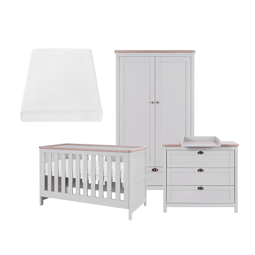 Tutti Bambini Verona 3 Piece Room Set - Dove Grey/Oak-Nursery Sets-Dove Grey/Oak-Sprung Cot Bed Mattress | Natural Baby Shower