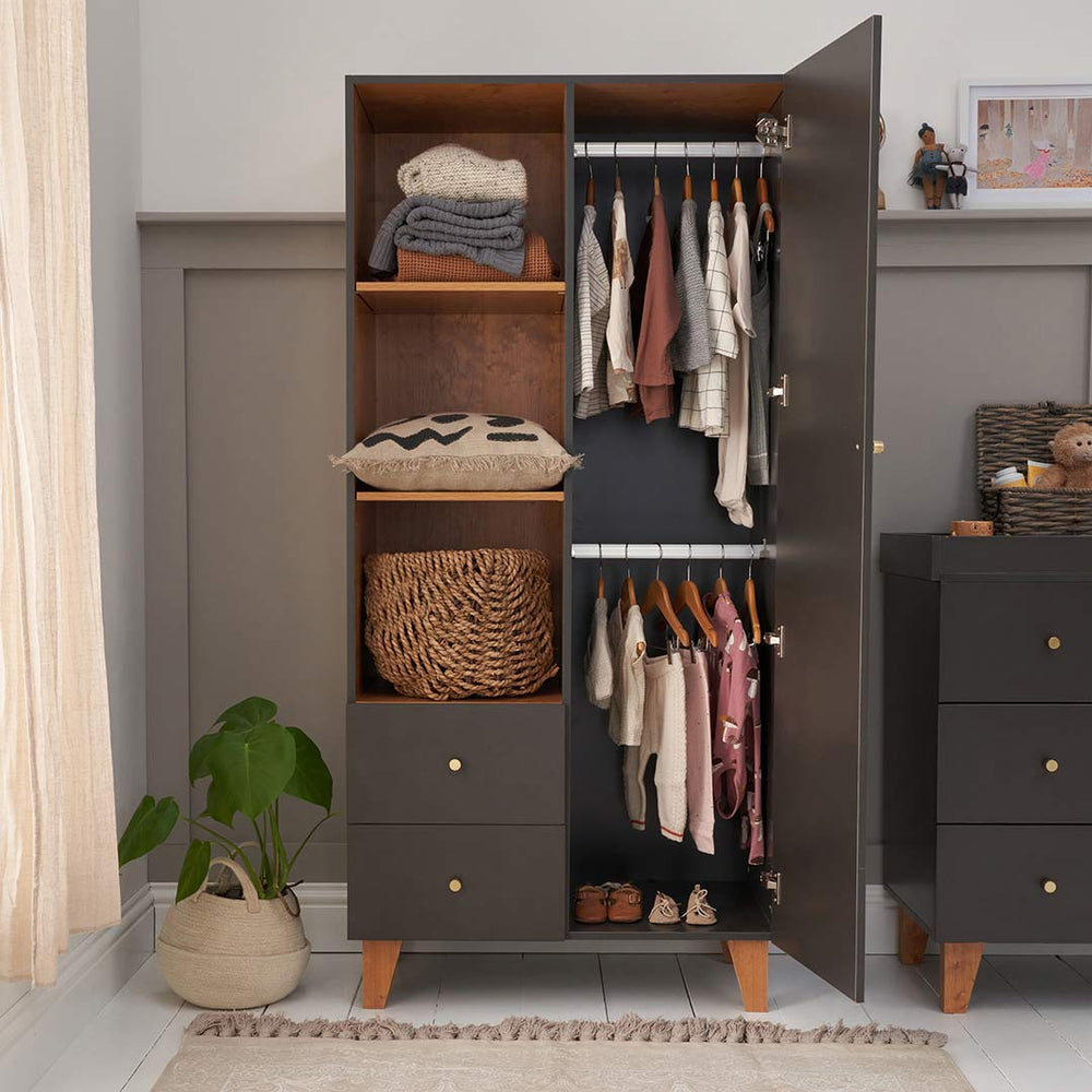 Tutti Bambini Como Wardrobe - Slate Grey/Rosewood-Wardrobes-Slate Grey/Rosewood- | Natural Baby Shower