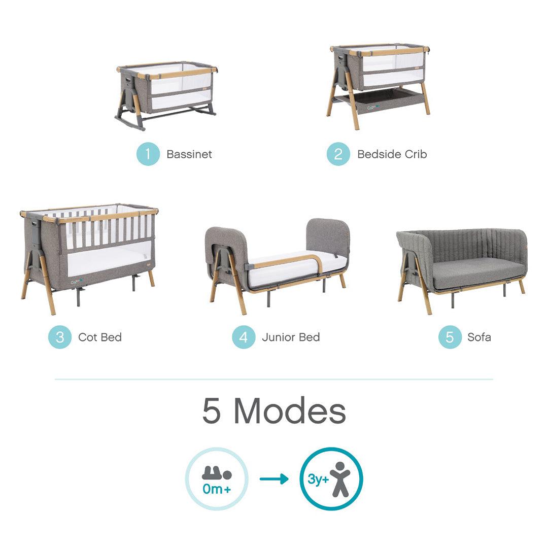 Tutti Bambini CoZee XL Complete Birth To 4+ Years Package - Oak/Charcoal-Bedside Cribs-Oak/Charcoal- | Natural Baby Shower