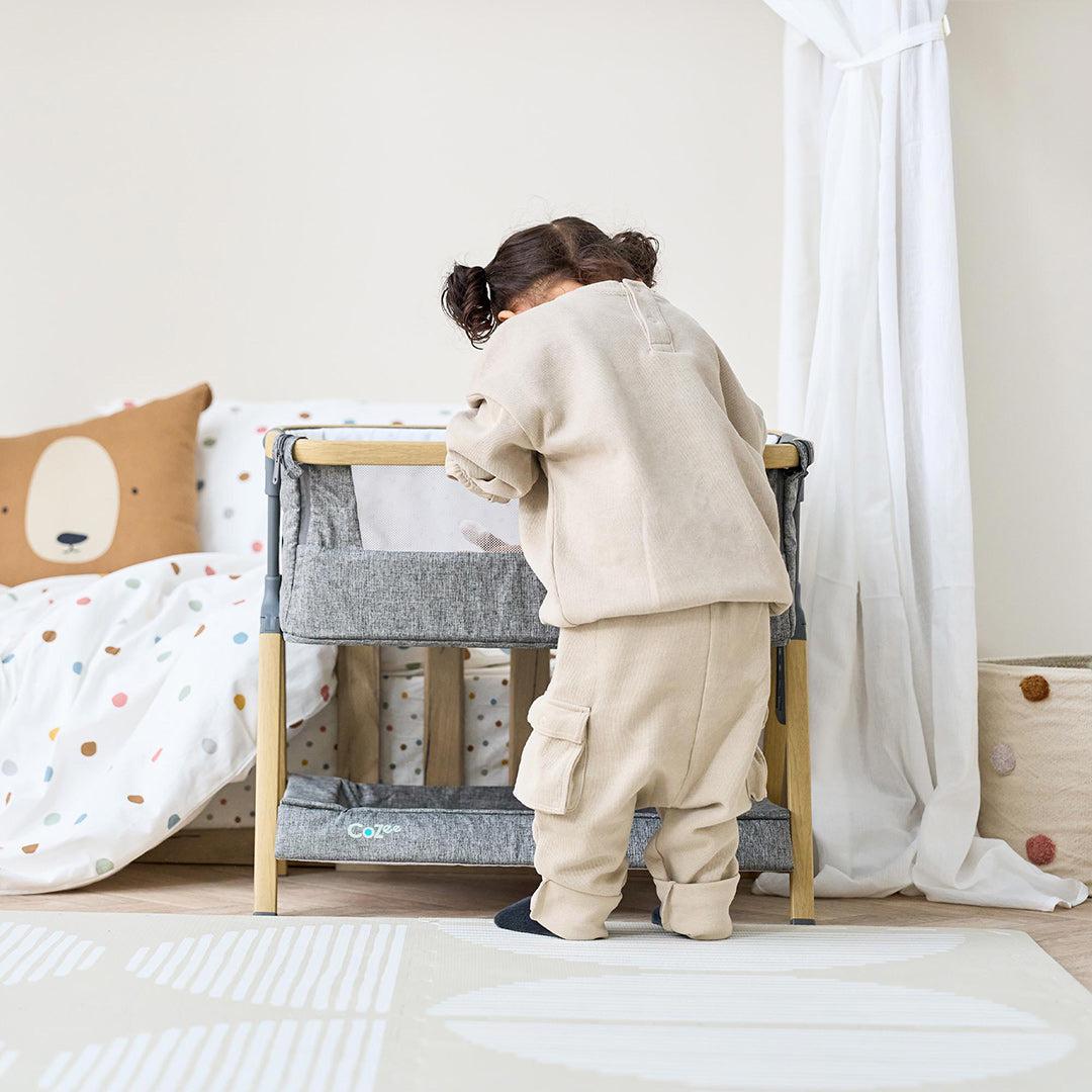 Tutti Bambini Cozee Mini Me Play Crib - Oak/Charcoal-Cribs-Oak/Charcoal-One Size | Natural Baby Shower