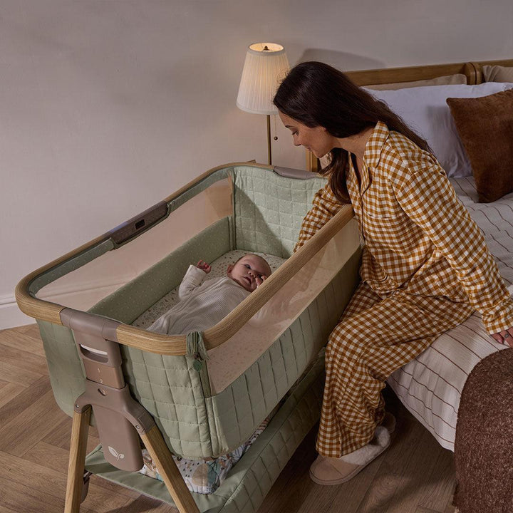 Tutti Bambini Cozee Sense Bedside Crib - Drifted Oak / Eucalyptus-Cribs-Drifted Oak / Eucalyptus- | Natural Baby Shower