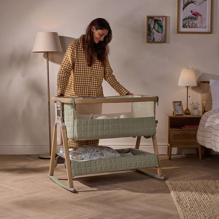 Tutti Bambini Cozee Sense Bedside Crib - Drifted Oak / Eucalyptus-Cribs-Drifted Oak / Eucalyptus- | Natural Baby Shower