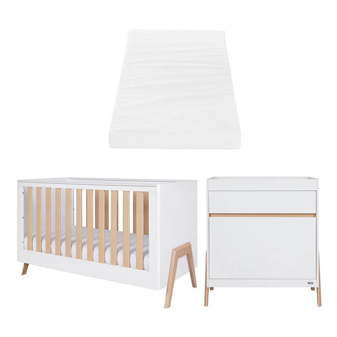 Tutti Bambini Fika 2 Piece Room Set - White/Light Oak-Nursery Sets-White/Light Oak-Tutti Bambini Eco Fibre Deluxe Cot Bed Mattress  | Natural Baby Shower
