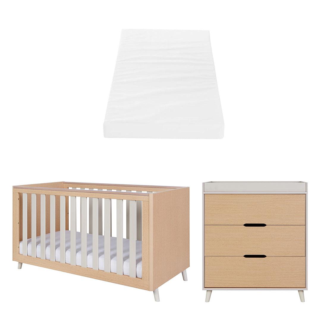 Tutti Bambini Fika 2 Piece Room Set - Light Oak/White Sand-Nursery Sets-Light Oak/White Sand-Tutti Bambini Eco Fibre Deluxe Cot Bed Mattress  | Natural Baby Shower