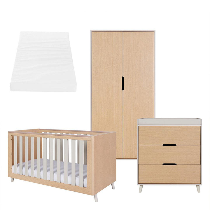 Tutti Bambini Fika 3 Piece Room Set - Light Oak/White Sand-Nursery Sets-Light Oak/White Sand-Tutti Bambini Eco Fibre Deluxe Cot Bed Mattress  | Natural Baby Shower