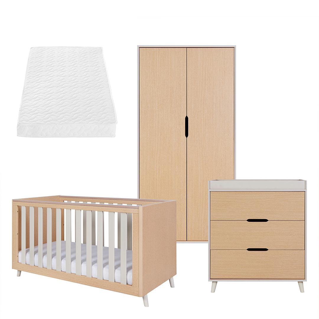 Tutti Bambini Fika 3 Piece Room Set - Light Oak/White Sand-Nursery Sets-Light Oak/White Sand-Tutti Bambini Pocket Sprung Cot Bed Mattress  | Natural Baby Shower