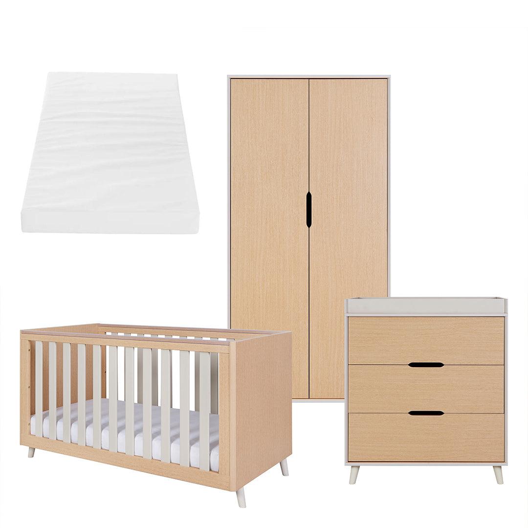 Tutti Bambini Fika 3 Piece Room Set - Light Oak/White Sand-Nursery Sets-Light Oak/White Sand-Tutti Bambini Polyester Fibre Cot Bed Mattress  | Natural Baby Shower