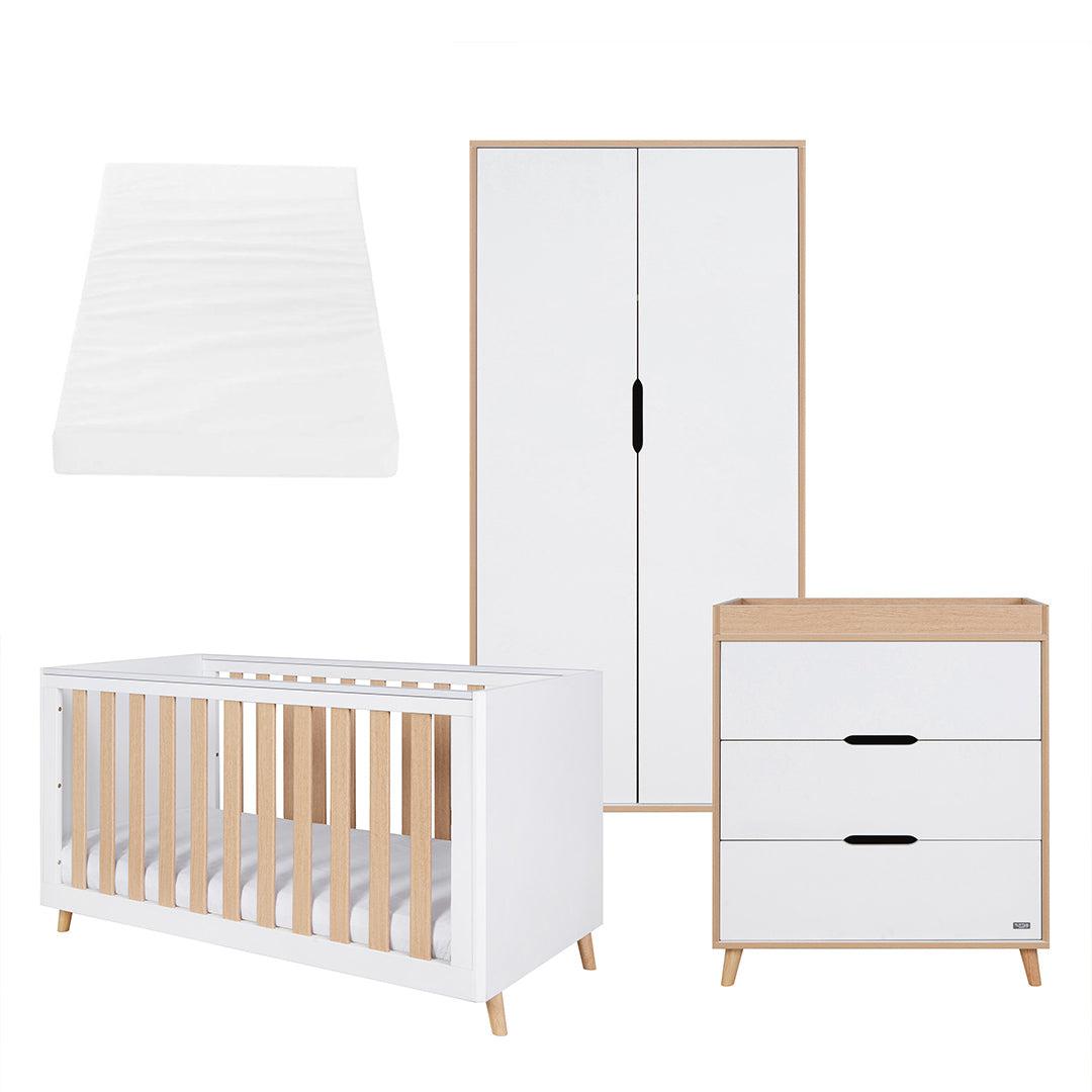 Tutti Bambini Fika 3 Piece Room Set - White/Light Oak-Nursery Sets-White/Light Oak-Tutti Bambini Eco Fibre Deluxe Cot Bed Mattress  | Natural Baby Shower