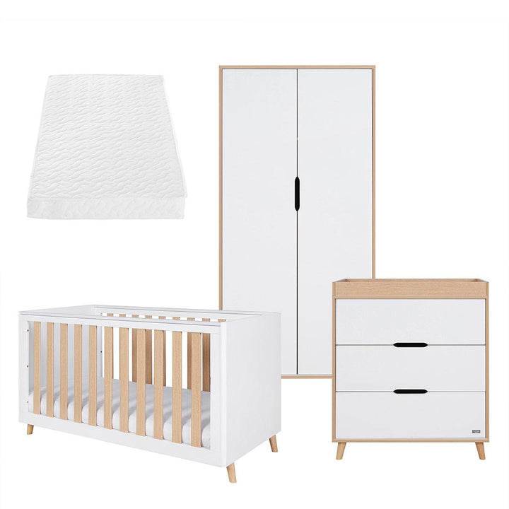 Tutti Bambini Fika 3 Piece Room Set - White/Light Oak-Nursery Sets-White/Light Oak-Tutti Bambini Pocket Sprung Cot Bed Mattress  | Natural Baby Shower