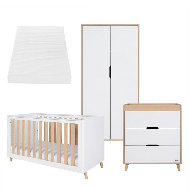 Tutti Bambini Fika 3 Piece Room Set - White/Light Oak-Nursery Sets-White/Light Oak-Tutti Bambini Polyester Fibre Cot Bed Mattress  | Natural Baby Shower
