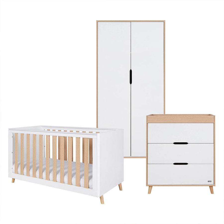 Tutti Bambini Fika 3 Piece Room Set - White/Light Oak-Nursery Sets-White/Light Oak-No Mattress | Natural Baby Shower