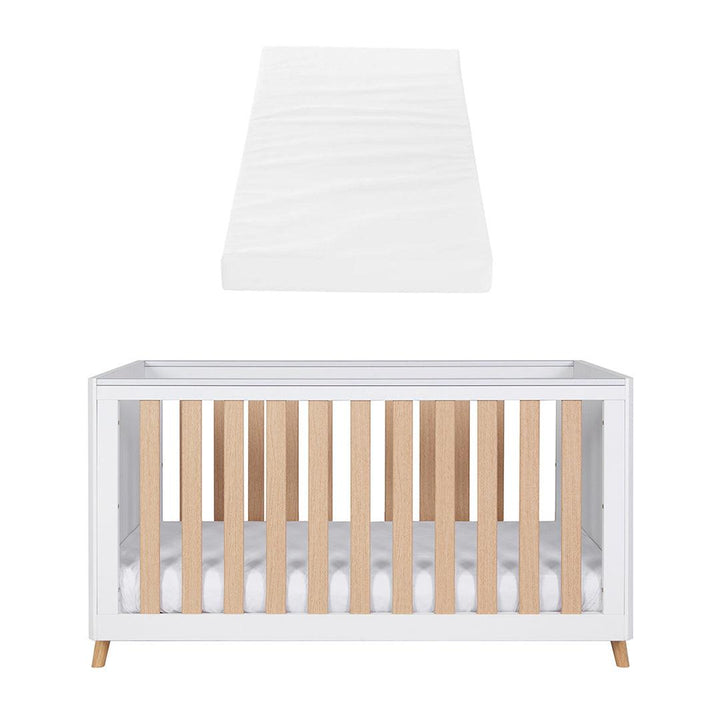 Tutti Bambini Fika Cot Bed - White/Light Oak-Cot Beds-White/Light Oak-Tutti Bambini Eco Fibre Deluxe Cot Bed Mattress  | Natural Baby Shower