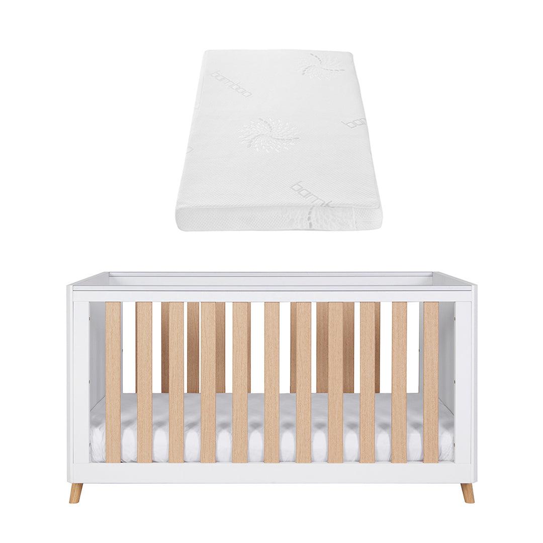 Tutti Bambini Fika Cot Bed - White/Light Oak-Cot Beds-White/Light Oak-Tutti Bambini Natural Coir Fibre Cot Bed Mattress  | Natural Baby Shower