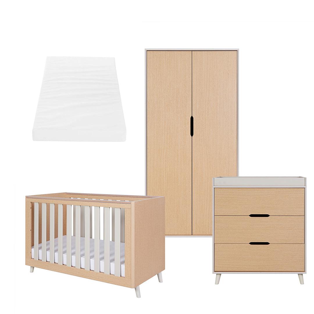 Tutti Bambini Fika Mini 3 Piece Room Set - Light Oak/White Sand-Nursery Sets-Light Oak/White Sand-Tutti Bambini Eco Fibre Deluxe Cot Bed Mattress  | Natural Baby Shower