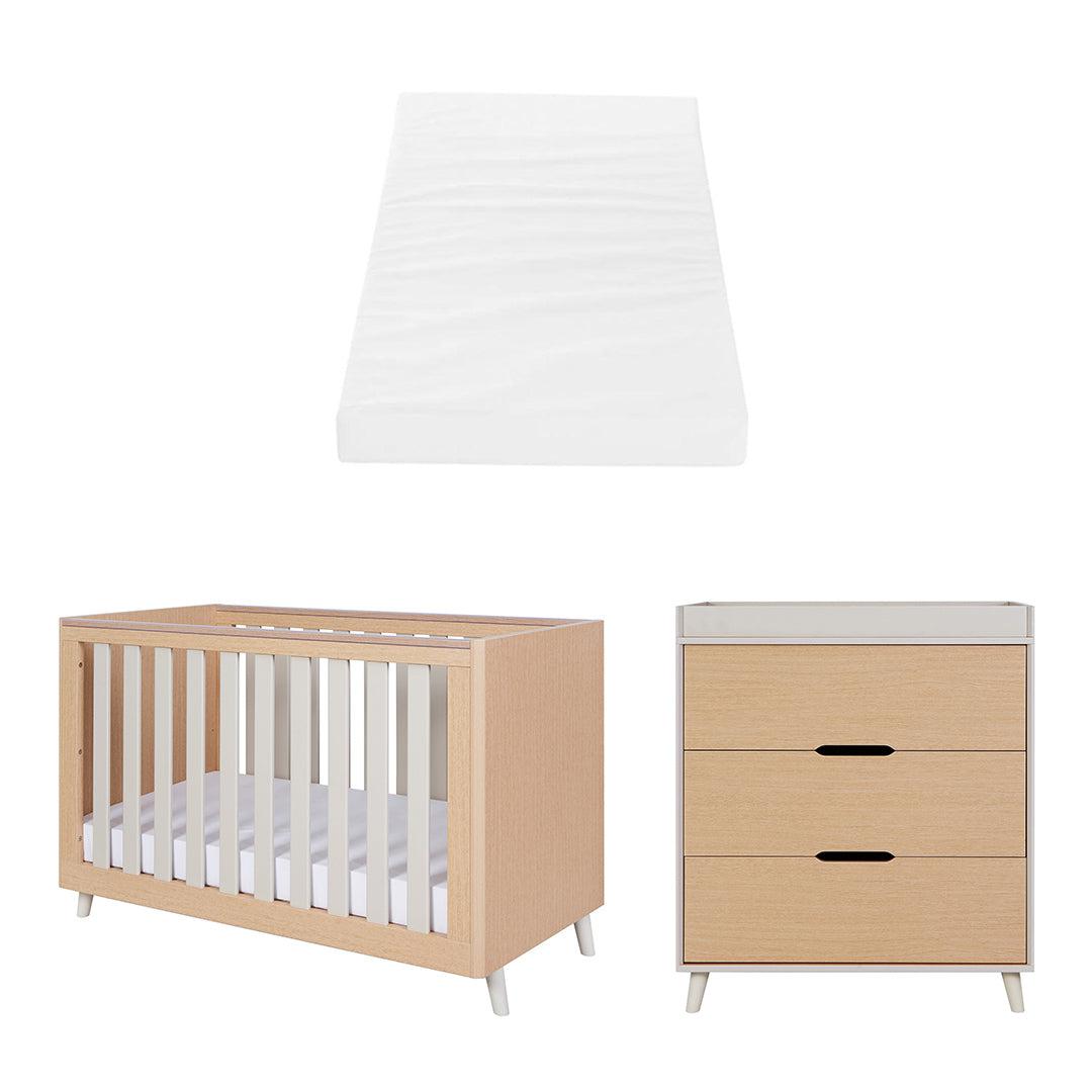 Tutti Bambini Fika Mini 2 Piece Room Set - Light Oak/White Sand-Nursery Sets-Light Oak/White Sand-Tutti Bambini Eco Fibre Deluxe Cot Bed Mattress  | Natural Baby Shower