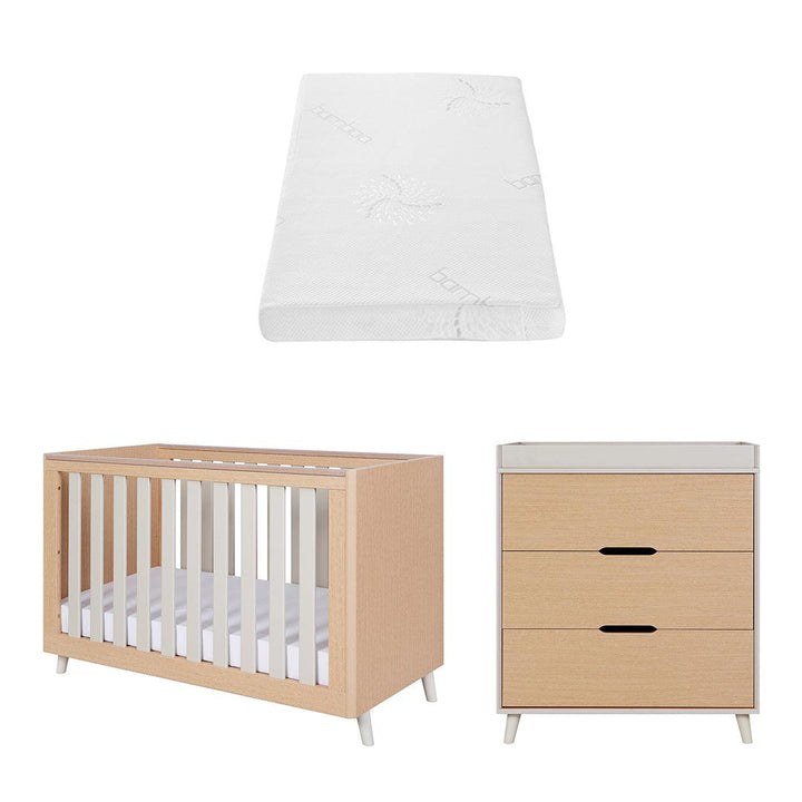 Tutti Bambini Fika Mini 2 Piece Room Set - Light Oak/White Sand-Nursery Sets-Light Oak/White Sand-Tutti Bambini Natural Coir Fibre Cot Bed Mattress  | Natural Baby Shower