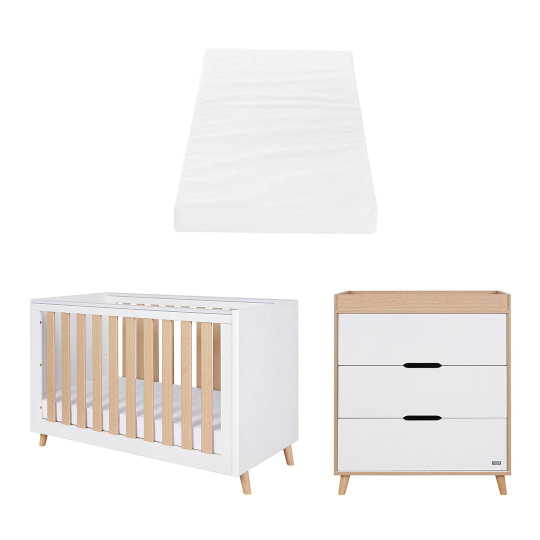 Tutti Bambini Fika Mini 2 Piece Room Set - White/Light Oak-Nursery Sets-White/Light Oak-Tutti Bambini Eco Fibre Deluxe Cot Bed Mattress  | Natural Baby Shower
