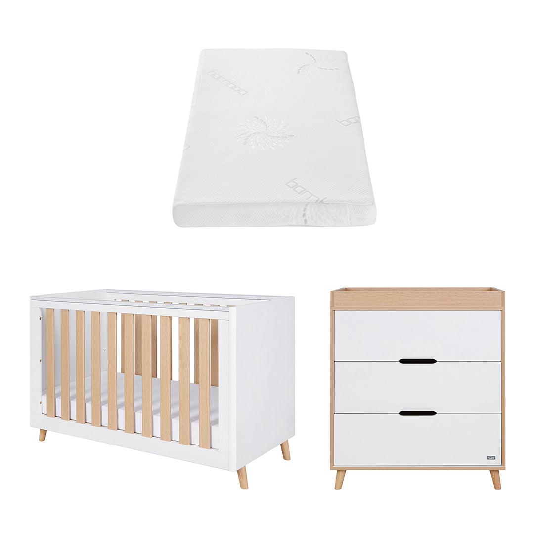 Tutti Bambini Fika Mini 2 Piece Room Set - White/Light Oak-Nursery Sets-White/Light Oak-Tutti Bambini Natural Coir Fibre Cot Bed Mattress  | Natural Baby Shower