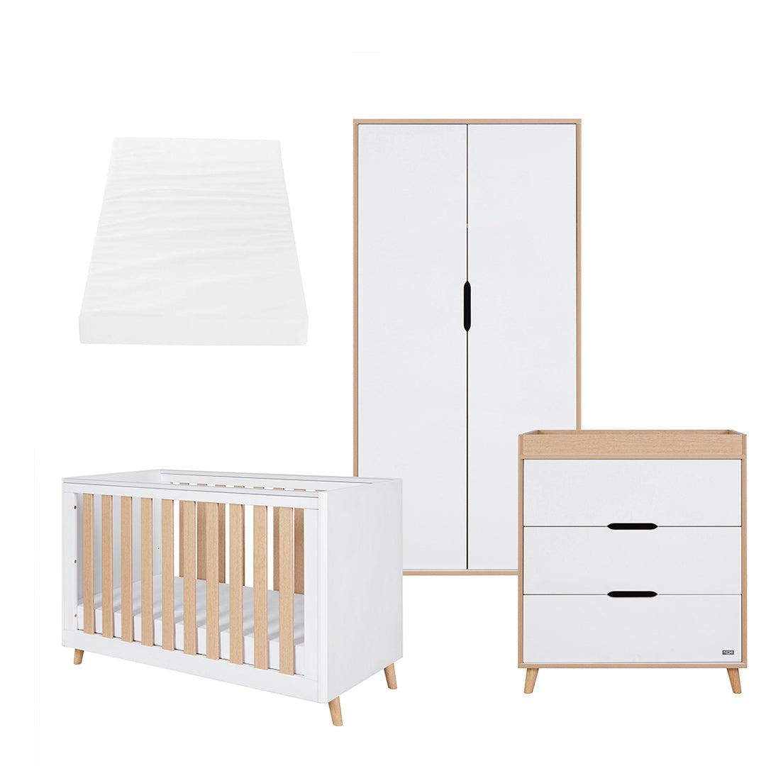 Tutti Bambini Fika Mini 3 Piece Room Set - White/Light Oak-Nursery Sets-White/Light Oak-Tutti Bambini Eco Fibre Deluxe Cot Bed Mattress  | Natural Baby Shower