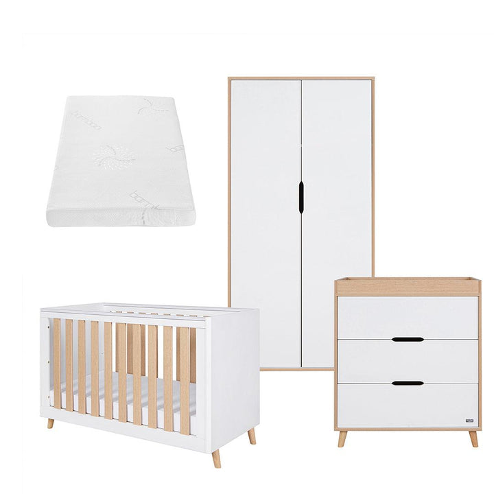 Tutti Bambini Fika Mini 3 Piece Room Set - White/Light Oak-Nursery Sets-White/Light Oak-Tutti Bambini Natural Coir Fibre Cot Bed Mattress  | Natural Baby Shower