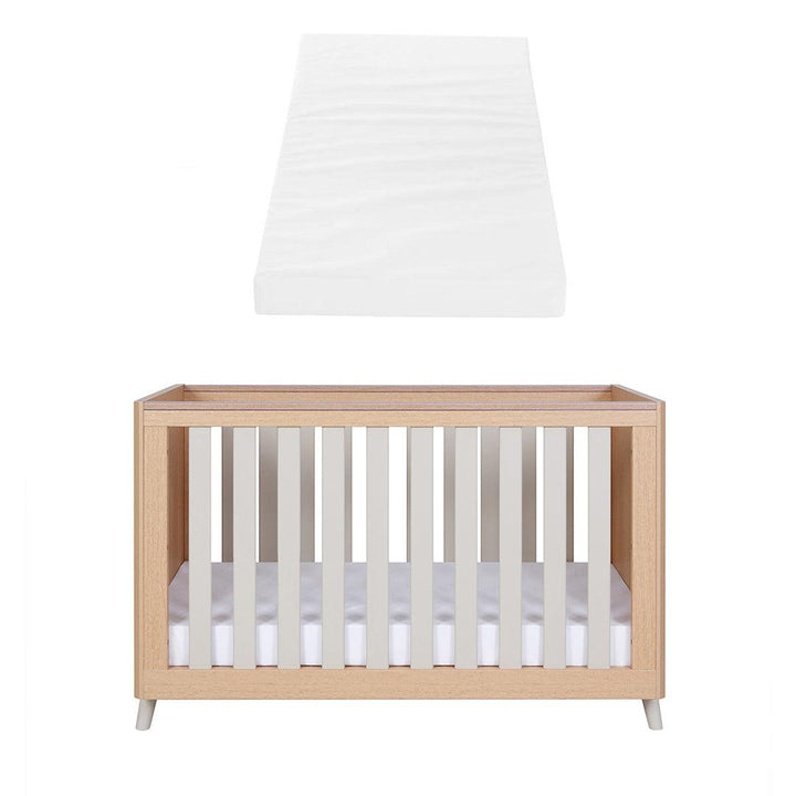 Tutti Bambini Fika Mini Cot Bed - Light Oak/White Sand-Cot Beds-Light Oak/White Sand-Tutti Bambini Eco Fibre Deluxe Cot Bed Mattress  | Natural Baby Shower