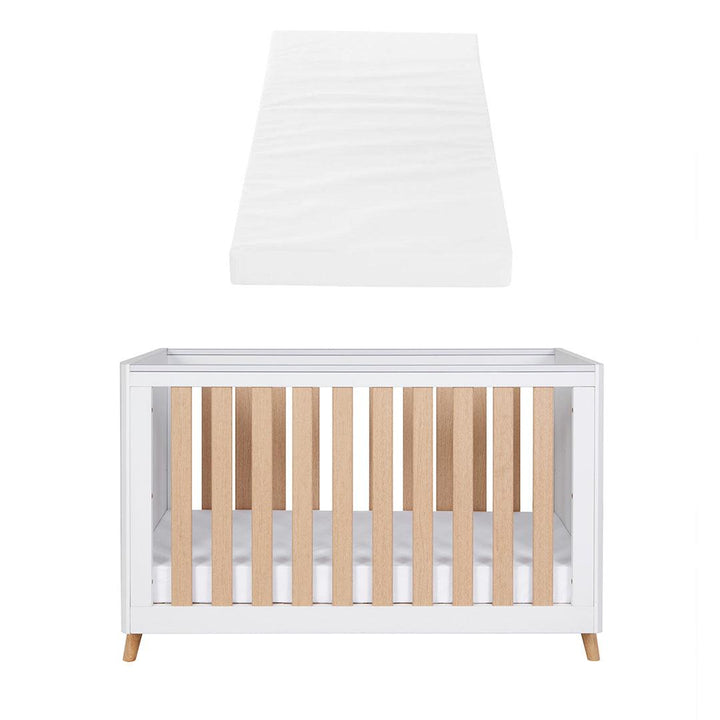 Tutti Bambini Fika Mini Cot Bed - White/Light Oak-Cot Beds-White/Light Oak-Tutti Bambini Eco Fibre Deluxe Cot Bed Mattress  | Natural Baby Shower