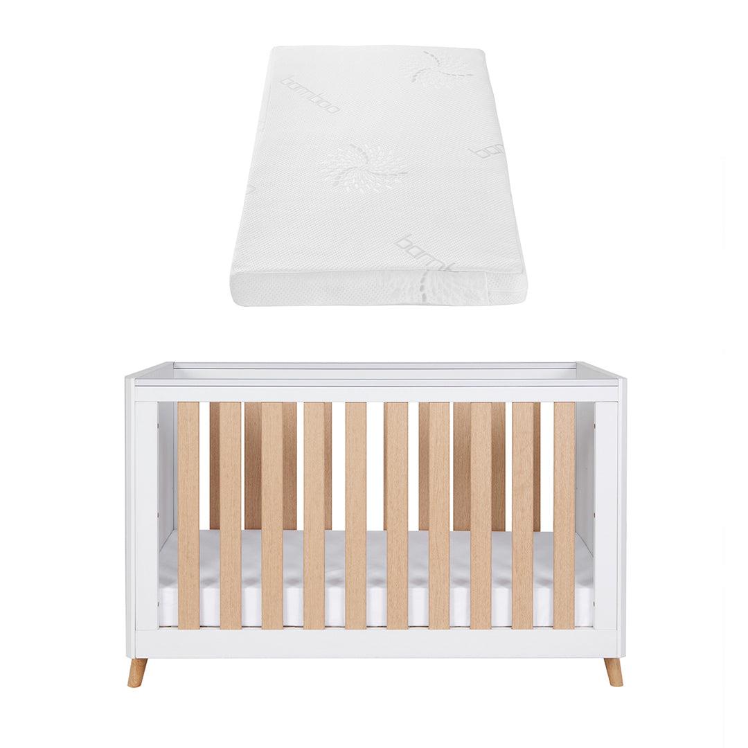 Tutti Bambini Fika Mini Cot Bed - White/Light Oak-Cot Beds-White/Light Oak-Tutti Bambini Natural Coir Fibre Cot Bed Mattress  | Natural Baby Shower