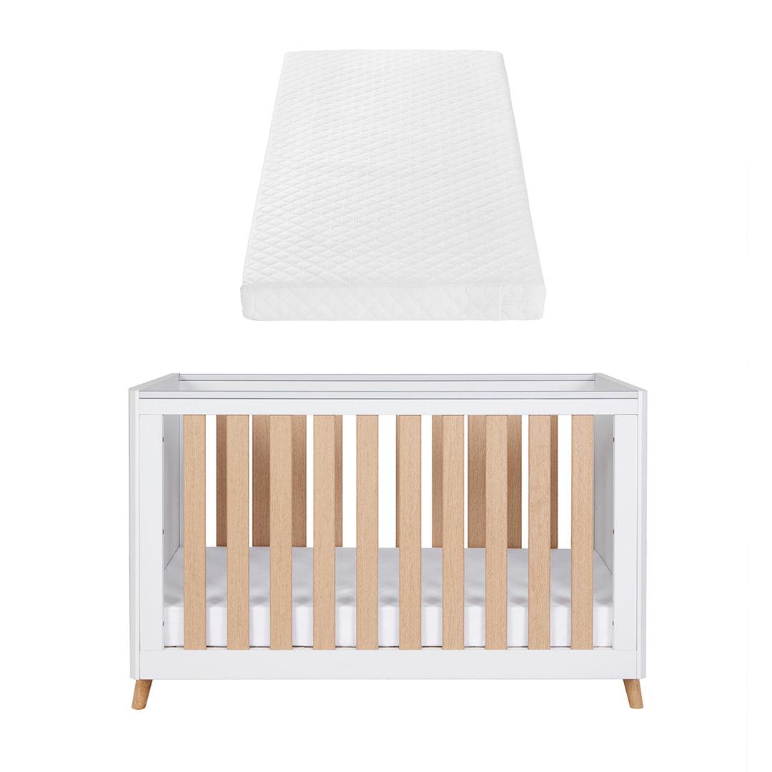 Tutti Bambini Fika Mini Cot Bed - White/Light Oak-Cot Beds-White/Light Oak-Tutti Bambini Sprung Cot Bed Mattress  | Natural Baby Shower