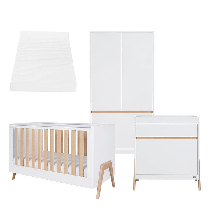 Tutti Bambini Fuori 3 Piece Room Set - White/Light Oak-Nursery Sets-White/Light Oak-Tutti Bambini Eco Fibre Deluxe Cot Bed Mattress  | Natural Baby Shower