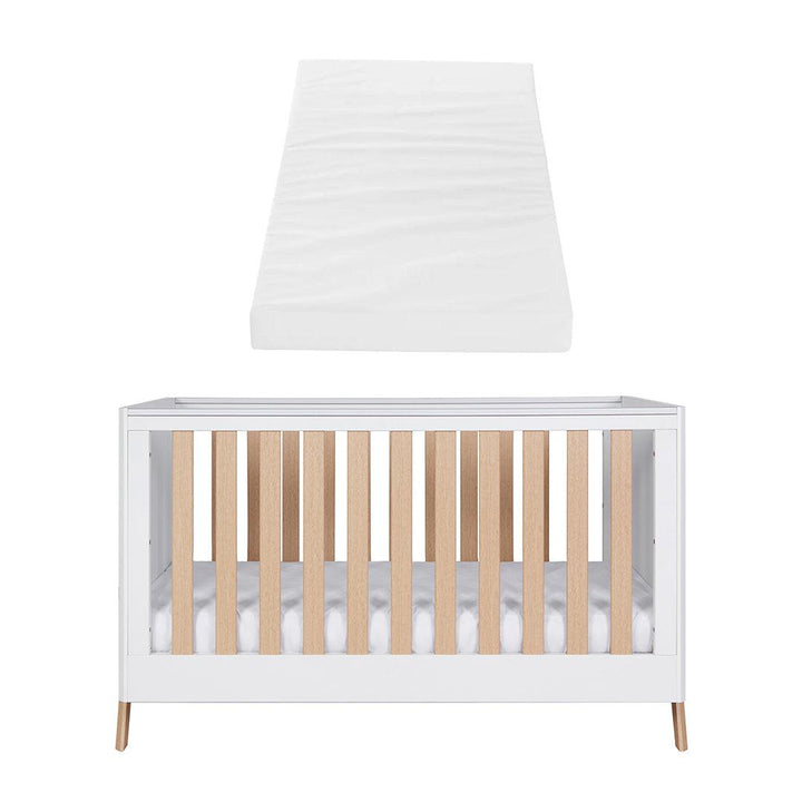 Tutti Bambini Fuori Cot Bed - White/Light Oak-Cot Beds-White/Light Oak-Tutti Bambini Polyester Fibre Cot Bed Mattress  | Natural Baby Shower