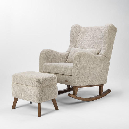 Tutti Bambini Harper Wingback Rocking Chair & Storage Footstool - Teddy Mushroom-Feeding Chairs-Mushroom-One Size | Natural Baby Shower