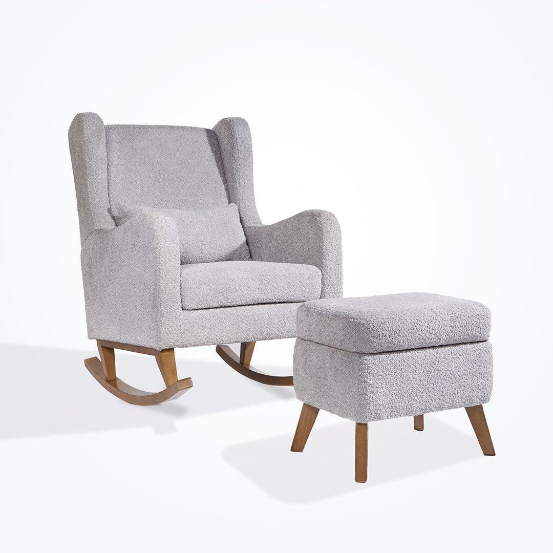 Tutti Bambini Harper Wingback Rocking Chair & Storage Footstool - Cloud Grey-Feeding Chairs-Cloud Grey-One Size | Natural Baby Shower