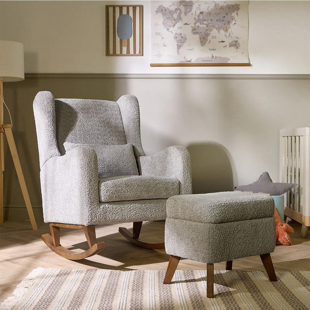 Tutti Bambini Harper Wingback Rocking Chair & Storage Footstool - Cloud Grey-Feeding Chairs-Cloud Grey-One Size | Natural Baby Shower