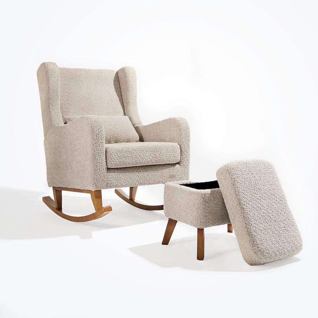 Tutti Bambini Harper Wingback Rocking Chair & Storage Footstool - Mushroom-Feeding Chairs-Mushroom-One Size | Natural Baby Shower