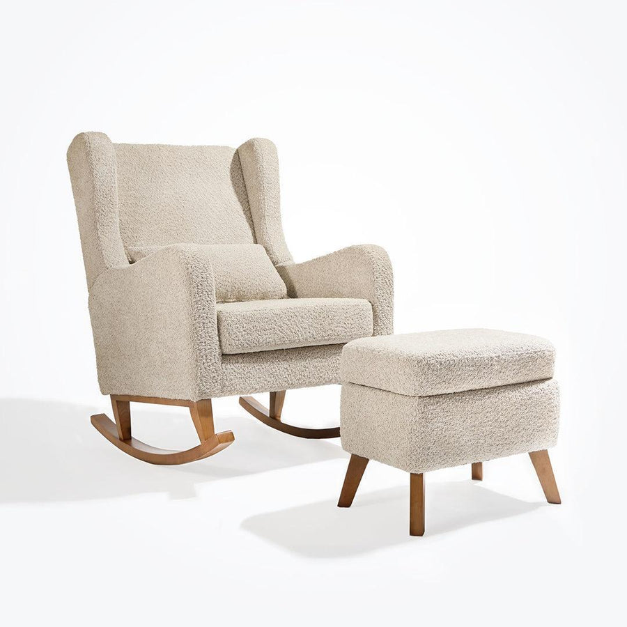 Tutti Bambini Harper Wingback Rocking Chair & Storage Footstool - Mushroom-Feeding Chairs-Mushroom-One Size | Natural Baby Shower