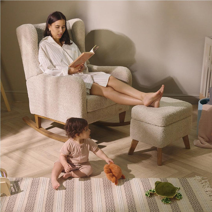 Tutti Bambini Harper Wingback Rocking Chair & Storage Footstool - Mushroom-Feeding Chairs-Mushroom-One Size | Natural Baby Shower