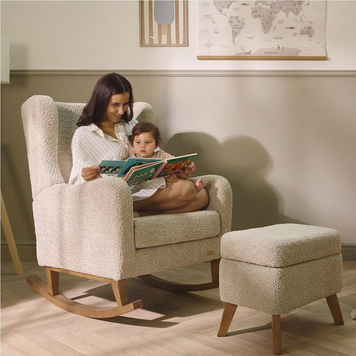 Tutti Bambini Harper Wingback Rocking Chair & Storage Footstool - Mushroom-Feeding Chairs-Mushroom-One Size | Natural Baby Shower