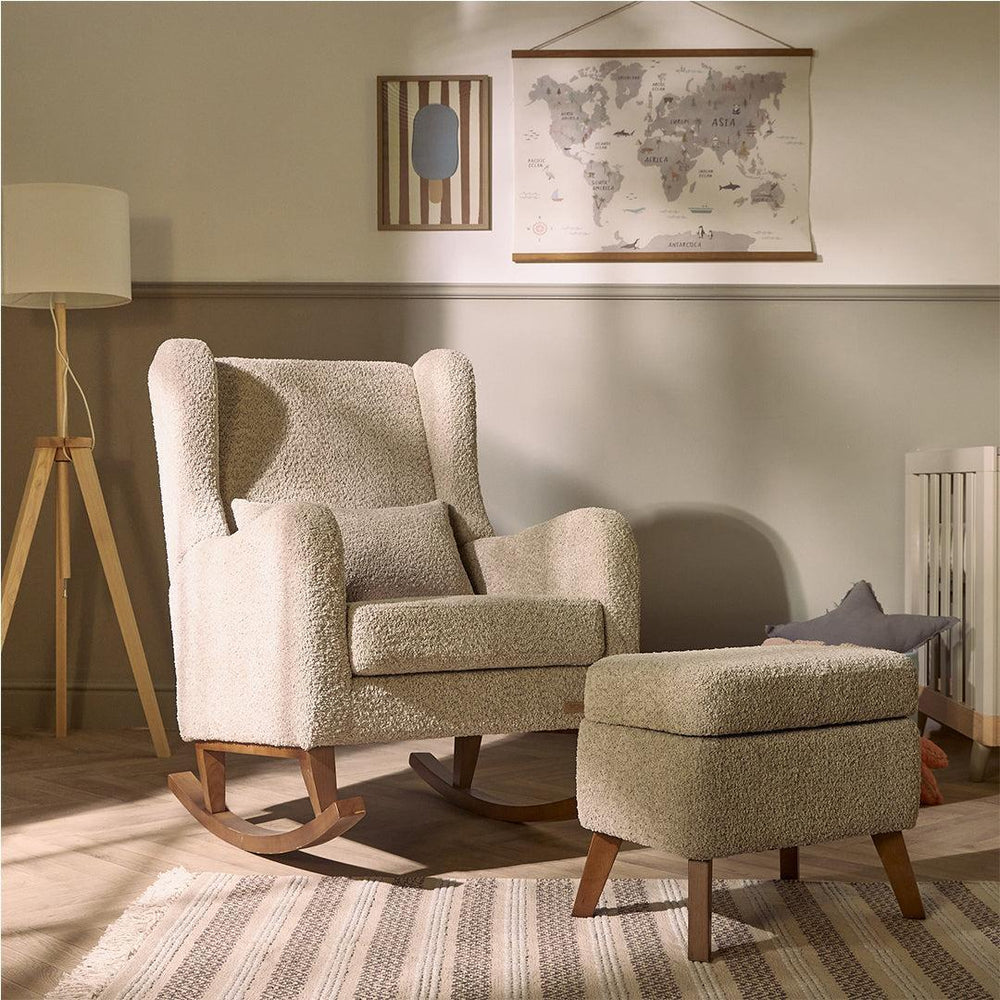 Tutti Bambini Harper Wingback Rocking Chair & Storage Footstool - Mushroom-Feeding Chairs-Mushroom-One Size | Natural Baby Shower
