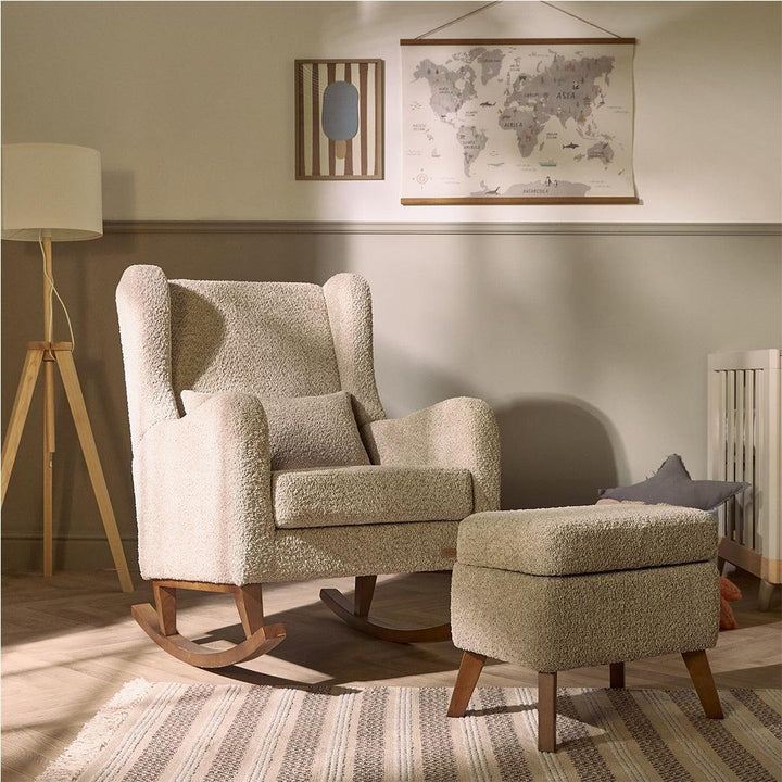Tutti Bambini Harper Wingback Rocking Chair & Storage Footstool - Mushroom-Feeding Chairs-Mushroom-One Size | Natural Baby Shower