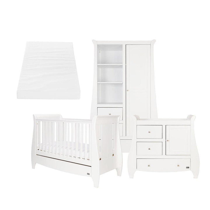 Tutti Bambini Lucas Sleigh Cot 3 Piece Room Set - White-Nursery Sets-White-Eco Fibre Deluxe Cot Bed Mattress | Natural Baby Shower