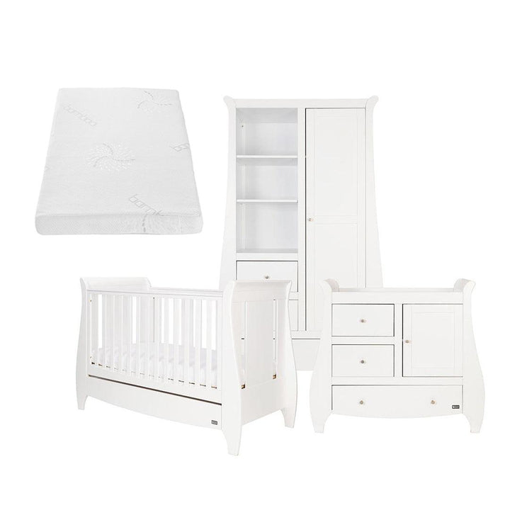 Tutti Bambini Lucas Sleigh Cot 3 Piece Room Set - White-Nursery Sets-White-Natural Coir Fibre Cot Bed Mattress | Natural Baby Shower