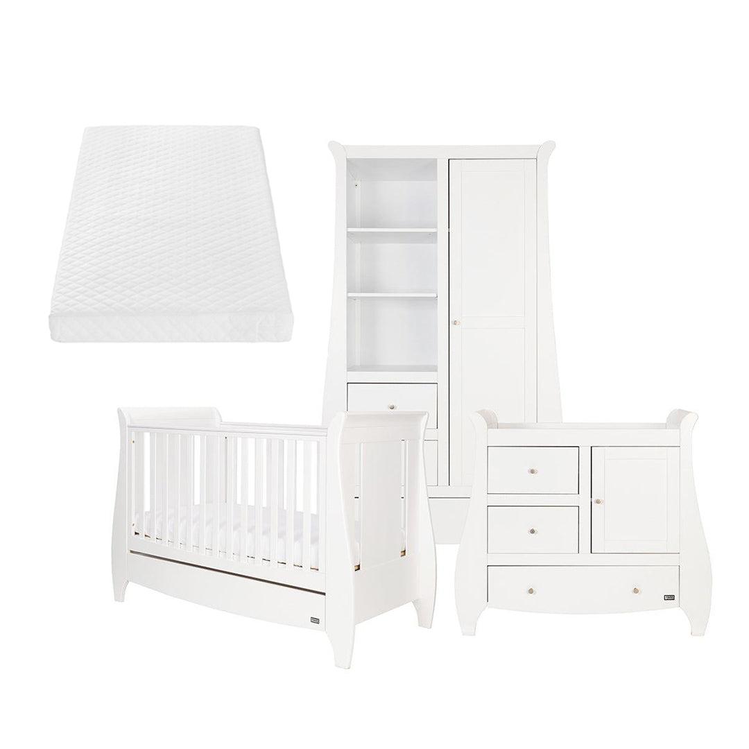 Tutti Bambini Lucas Sleigh Cot 3 Piece Room Set - White-Nursery Sets-White-Sprung Cot Bed Mattress | Natural Baby Shower