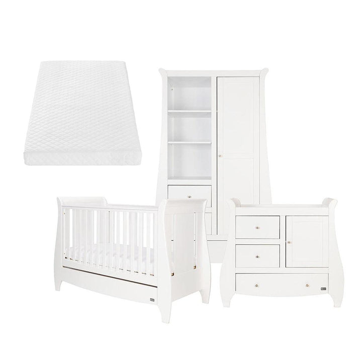 Tutti Bambini Lucas Sleigh Cot 3 Piece Room Set - White-Nursery Sets-White-Sprung Cot Bed Mattress | Natural Baby Shower