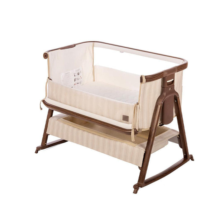 Tutti Bambini Origin CoZee Air 2 Bedside Crib - Rich Walnut & Cashmere Vintage Stripe-Bedside Cribs-Rich Walnut & Cashmere Vintage Stripe- | Natural Baby Shower
