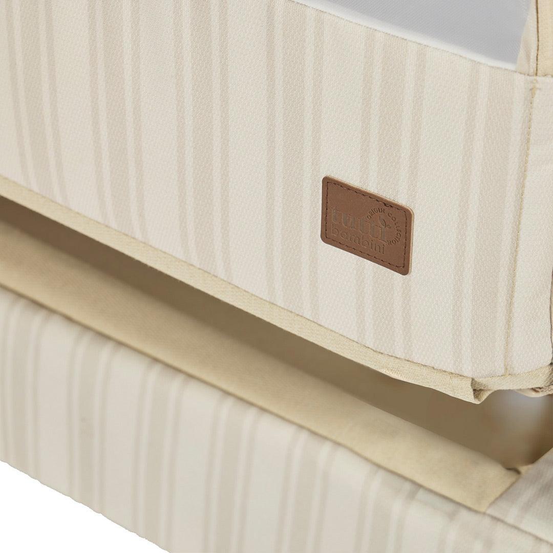 Tutti Bambini Origin CoZee Air 2 Bedside Crib - Rich Walnut & Cashmere Vintage Stripe-Bedside Cribs-Rich Walnut & Cashmere Vintage Stripe- | Natural Baby Shower