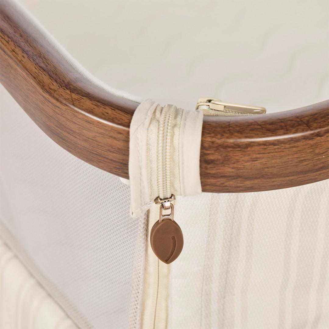 Tutti Bambini Origin CoZee Air 2 Bedside Crib - Rich Walnut & Cashmere Vintage Stripe-Bedside Cribs-Rich Walnut & Cashmere Vintage Stripe- | Natural Baby Shower