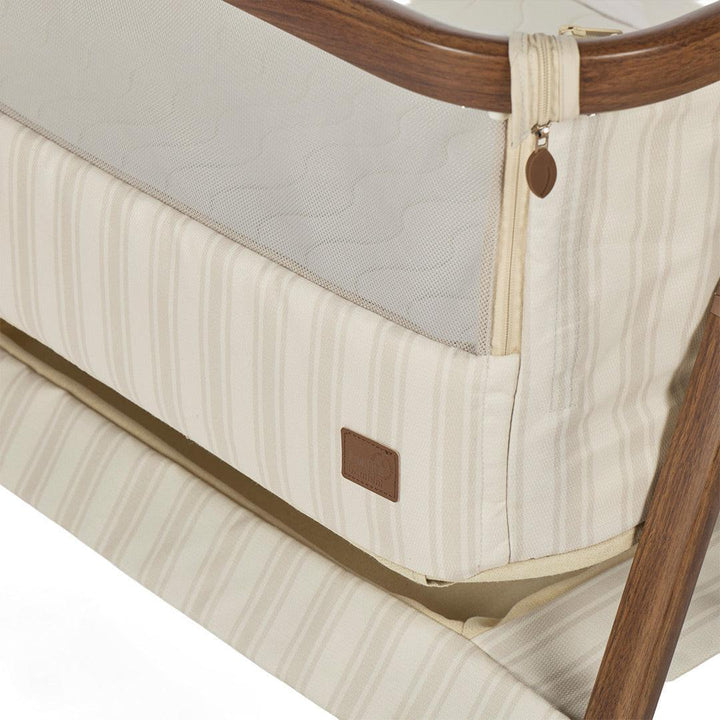 Tutti Bambini Origin CoZee Air 2 Bedside Crib - Rich Walnut & Cashmere Vintage Stripe-Bedside Cribs-Rich Walnut & Cashmere Vintage Stripe- | Natural Baby Shower
