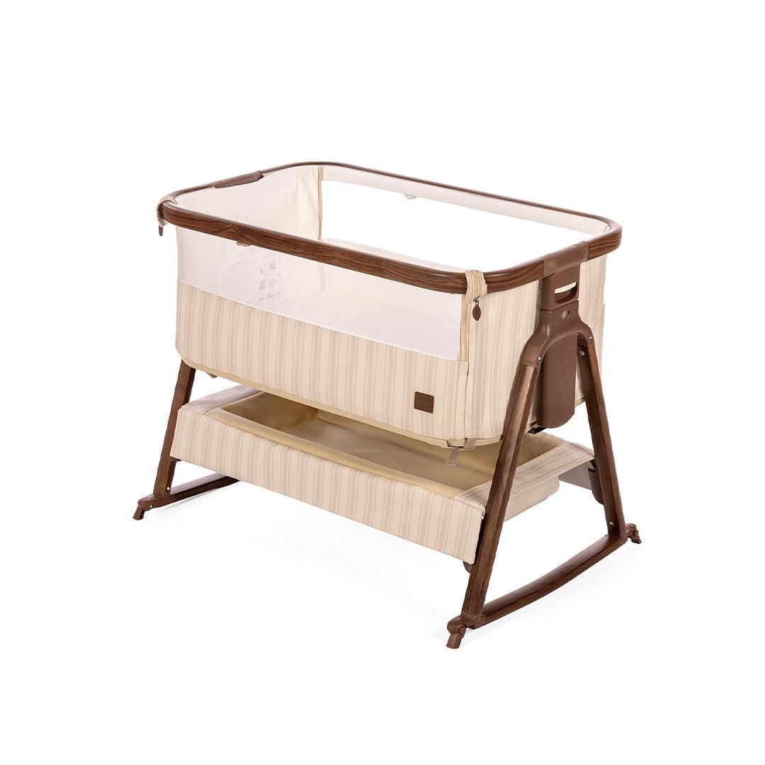 Tutti Bambini Origin CoZee Air 2 Bedside Crib - Rich Walnut & Cashmere Vintage Stripe-Bedside Cribs-Rich Walnut & Cashmere Vintage Stripe- | Natural Baby Shower